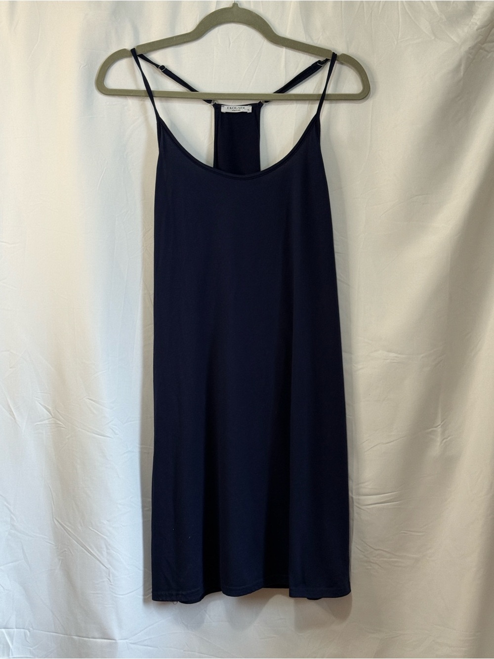 Navy Slip Midi Dress with Adjustable Spaghetti Straps